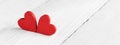 Valentines day banner with red hearts on white wooden table Royalty Free Stock Photo