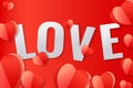 Valentines day banner with red paper hearts and text love Royalty Free Stock Photo