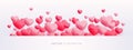 Valentines Day banner template. Horizontal border with flying pink heart balloons. Realistic hearts frame on white Royalty Free Stock Photo