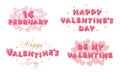 Valentines day banners set. Decorative glossy letters with glitter elements.