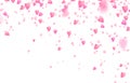 Valentines day border background. Falling from above romantic pink love hearts