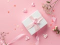 valentines day with box of wedding gift on pink background