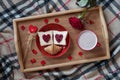 Valentines day breakfast in bed sweet romantic Royalty Free Stock Photo
