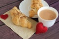 Valentines day breakfast croissants with coffee Royalty Free Stock Photo