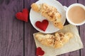 Valentines day breakfast croissants with coffee Royalty Free Stock Photo