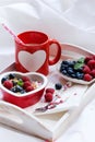Valentines day breakfast fruits and coffee Royalty Free Stock Photo