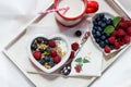 Valentines day breakfast fruits and coffee Royalty Free Stock Photo