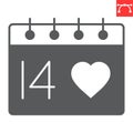 Valentines day calendar glyph icon