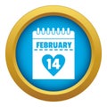 Valentines day calendar icon blue vector isolated