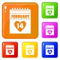 Valentines day calendar icons set vector color
