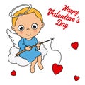 Valentines day card. Angel sitting on a cloud