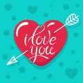 Valentines Day card. Arrow pierced glossy heart