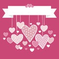 Valentines day card background with hanging hearts
