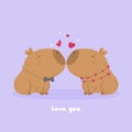Valentines day card with capybara couples in love
