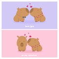 Valentines day card with capybara couples in love