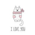 Valentines day card with cat. Vector illustration. Royalty Free Stock Photo