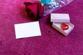 valentines day card chocolates rose and rings Royalty Free Stock Photo