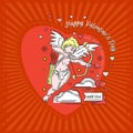 Valentines Day card with Cupid shooting a bow