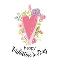 Valentines Day card cute hand drawn pink heart flowers phrase Happy Valentines Day Vector illustration Royalty Free Stock Photo