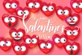 Valentines day 3d Love Emoji on pink background. Heart funny collection. Happy Valentine\'s Day - handwritten lettering