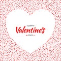 Valentines Day card design. Heart frame silhouette from pattern gentle red and pink hearts on white background. Royalty Free Stock Photo