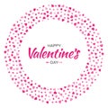 Valentines Day card design. Love circle frame from pattern gentle pink hearts isolated on white background.