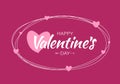 Valentines Day card design. Scribble lines oval with lettering isolated on bright purple background with pink hearts. Royalty Free Stock Photo