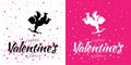 Valentines Day card design set. Cupid silhouette with bow and arrow. Heart background. Amur symbol of love. Vector Royalty Free Stock Photo