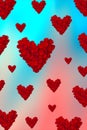 Valentines Day card with Heart Made of Red Roses petals Isolated on gradient pink and blue background. Vertical banner Royalty Free Stock Photo