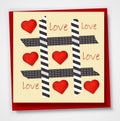 Valentines day card with hearts and words of love on white background