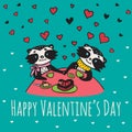 Valentines Day card with illustrated raccoon couple