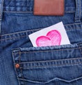 Valentines day card in jeans pocket