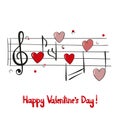 Valentines day card with music notes.
