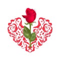 Valentines Day card with red rose and heart