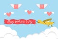 Valentines day card with retro sailplane. glider vector design illustration