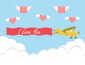 Valentines day card with retro sailplane. glider vector design illustration
