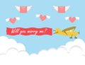 Valentines day card with retro sailplane. glider vector design illustration