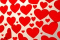 Valentines Day card with scattered cut paper hearts. Royalty Free Stock Photo