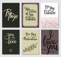Valentines Day Cards. Romantic Modern Calligraphy Inscription including Spanish. Set of Hand Lettering Greeting Cards.