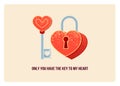Valentines Day coloring cartoon lock and key with heart shape. Love style. Greeting card with text Royalty Free Stock Photo
