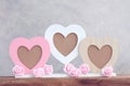 Valentines day concept background, photo frame heart shape, delicate pink roses Royalty Free Stock Photo