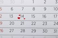 valentines day concept. Calendar close up. Royalty Free Stock Photo