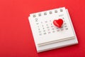 Valentines day concept with calendar and red heart