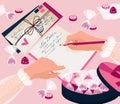 Valentines day concept. The girl writes a love letter. Royalty Free Stock Photo