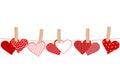 Valentines day concept with hearts and clothes pegs o