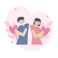 Valentines Day concept isolated person situations. Collection of scenes with people celebrating romantic holiday, couples on date Royalty Free Stock Photo