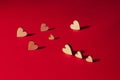 Valentines day concept. Love concept. Celebrating valentine`s day with hearts.  Close up of hearts on a red background Royalty Free Stock Photo