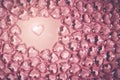 Valentines Day Concept. One red heart in an environment glass transparent hearts on pink background, glass heart glows, glass Royalty Free Stock Photo