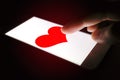 Valentines Day concept, person sending heart red message for lover.