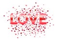 Valentines day concept with pink, purple, pearl splash hearts and lettering Love. Beautiful abstract background for 14 February. Royalty Free Stock Photo